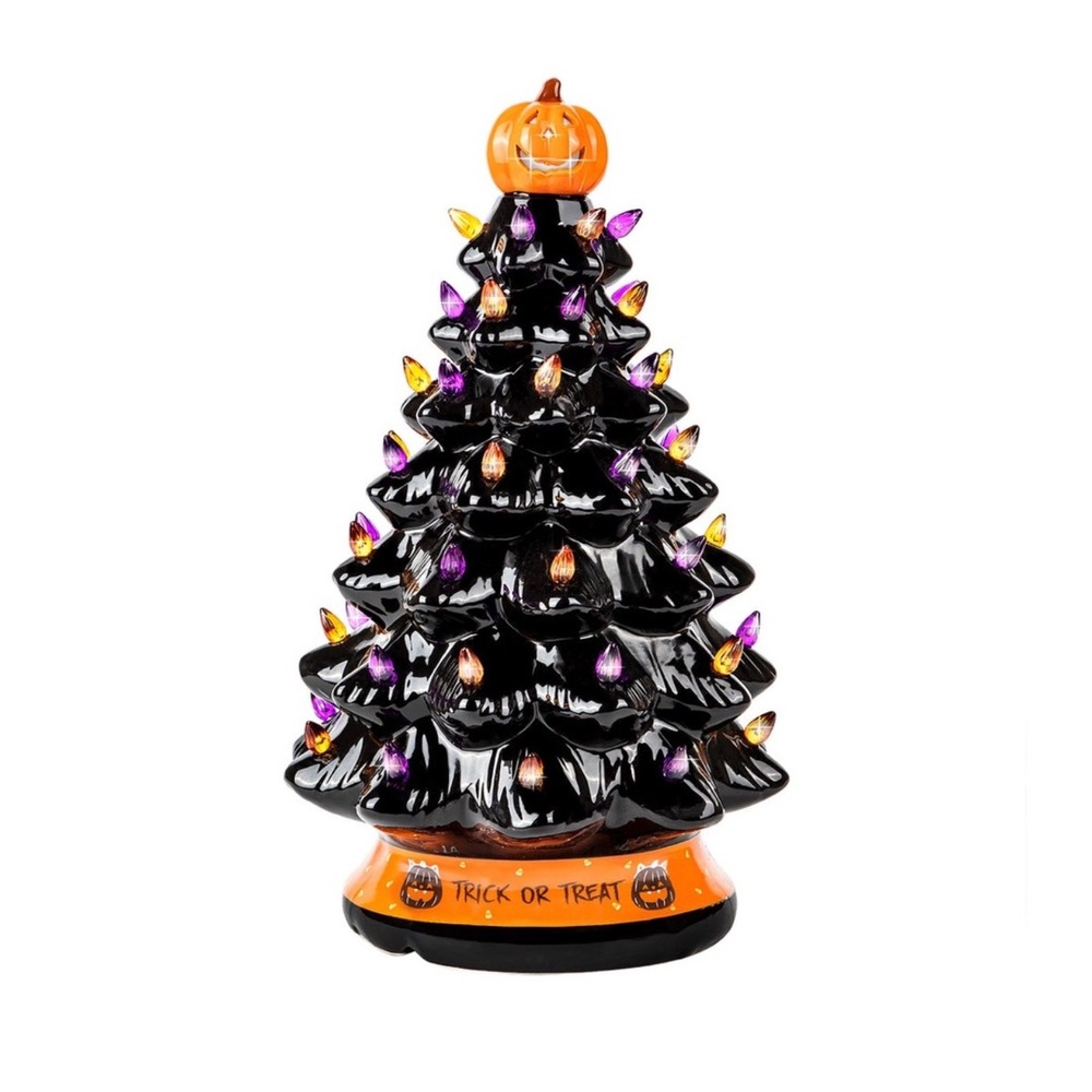 RJ Legend Halloween Ceramic Tree 15" with Pumpkin Head, LED Bulbs, NEW